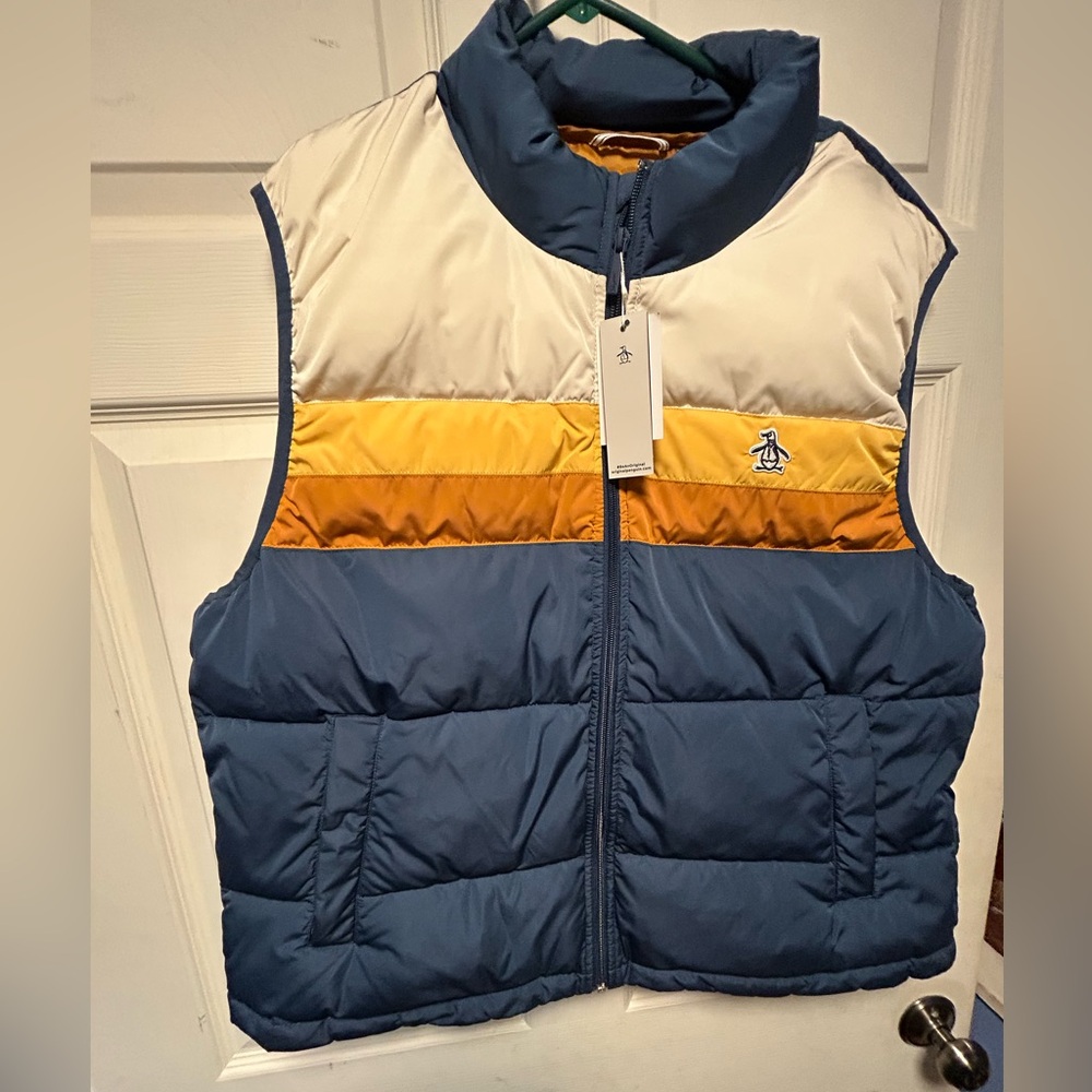 Original Penguin' Mens Puffer Vest in Blue, Yellow, and White